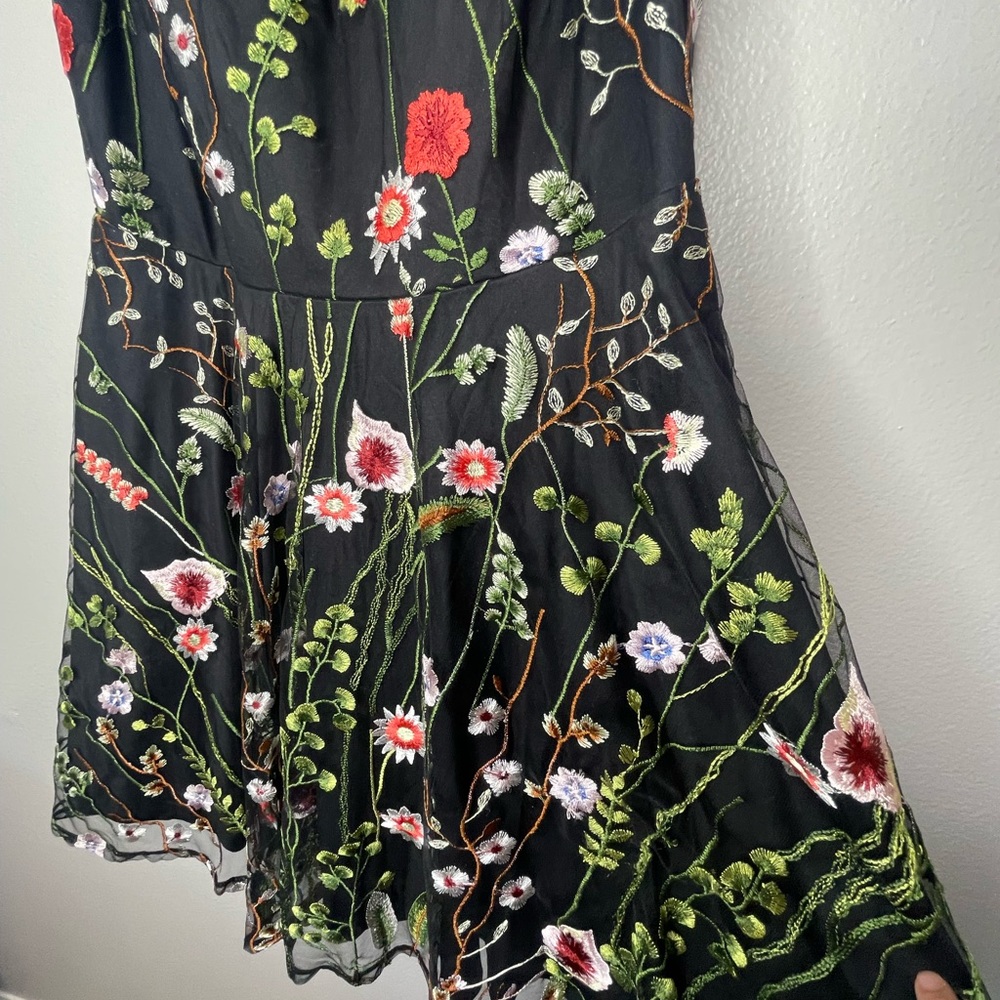 City Studio Macys Black Lace Floral 50s style sleeveless Ruffles Dress Large - Picture 8 of 9